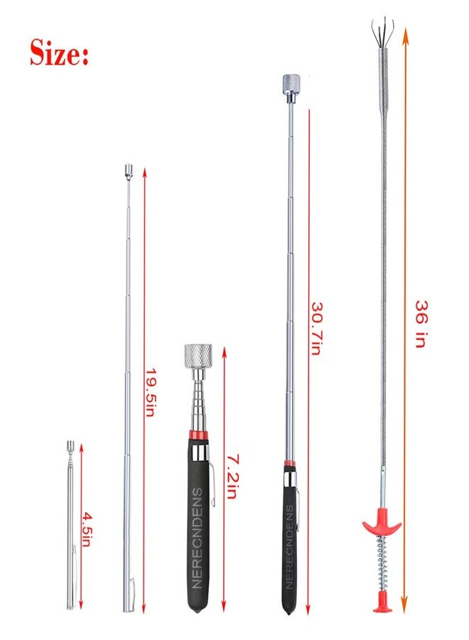 NERECNDENS 3 Pack Pick-up Tool Set - Extendable Magnetic Pick Up Tools and Flexible Grabber Claw - Retrieving Telescoping Magnet Pickup Tools - Flexible Extra Long Reach Bendable Curve Grabber with 4 Claws - Image 3