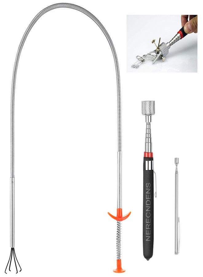 NERECNDENS 3 Pack Pick-up Tool Set - Extendable Magnetic Pick Up Tools and Flexible Grabber Claw - Retrieving Telescoping Magnet Pickup Tools - Flexible Extra Long Reach Bendable Curve Grabber with 4 Claws - Image 1