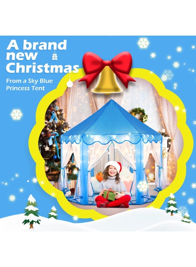 DubaiGallery Lovely Blue Kids Play Tent Fairy Castle with Curtains Star Lights Padded Mat Safe Cozy Corner for Toddlers Creative Play Reading Indoor Bedroom Nursery Playroom Gift Idea Fun Space Time - Image 4