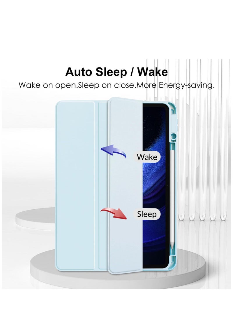 Case Compatible With Xiaomi Pad 6/6 Pro 11 Inch 2023 with Pencil Holder Clear Transparent Back Shell Slim Stand Shockproof Tablet Cover Auto Wake/Sleep (Ice Blue)