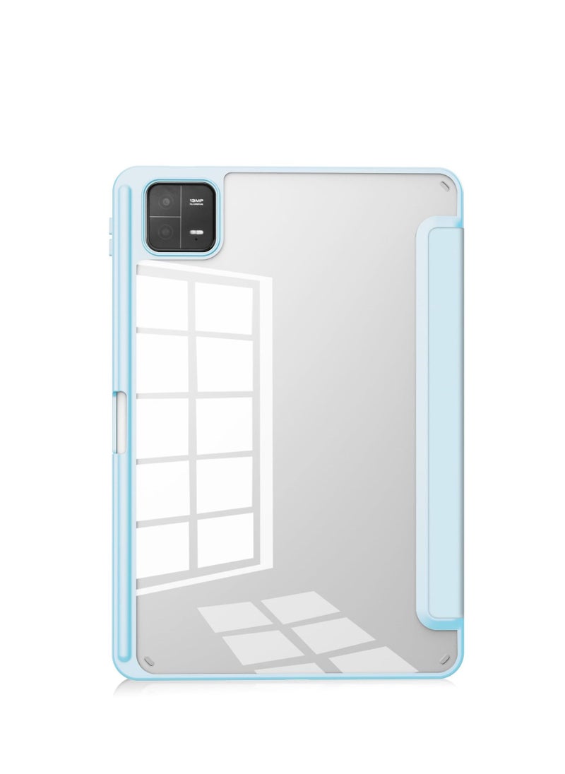 Case Compatible With Xiaomi Pad 6/6 Pro 11 Inch 2023 with Pencil Holder Clear Transparent Back Shell Slim Stand Shockproof Tablet Cover Auto Wake/Sleep (Ice Blue)