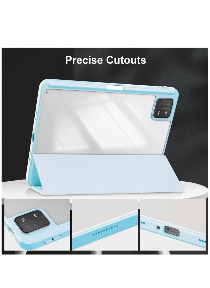 Case Compatible With Xiaomi Pad 6/6 Pro 11 Inch 2023 with Pencil Holder Clear Transparent Back Shell Slim Stand Shockproof Tablet Cover Auto Wake/Sleep (Ice Blue)