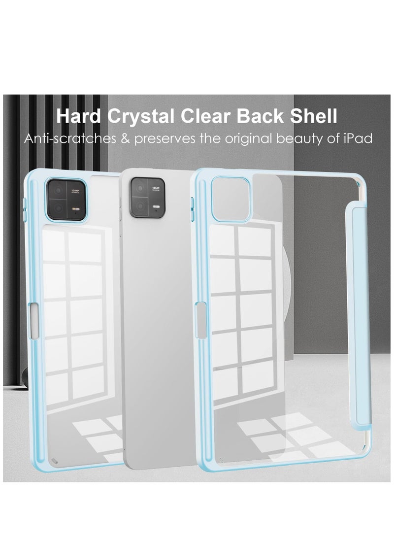 Case Compatible With Xiaomi Pad 6/6 Pro 11 Inch 2023 with Pencil Holder Clear Transparent Back Shell Slim Stand Shockproof Tablet Cover Auto Wake/Sleep (Ice Blue)