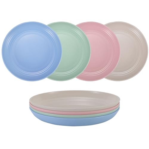 LuckyZone 7 Inches Small Unbreakable Wheat Straw Plates - Reusable Plate Sets of 4 - Dishwasher & Microwave Safe - Perfect for Dinner Dishes - Healthy, BPA Free & Eco-Friendly (7 Inches) - Image 1