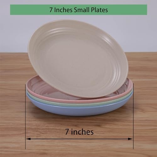 LuckyZone 7 Inches Small Unbreakable Wheat Straw Plates - Reusable Plate Sets of 4 - Dishwasher & Microwave Safe - Perfect for Dinner Dishes - Healthy, BPA Free & Eco-Friendly (7 Inches) - Image 2