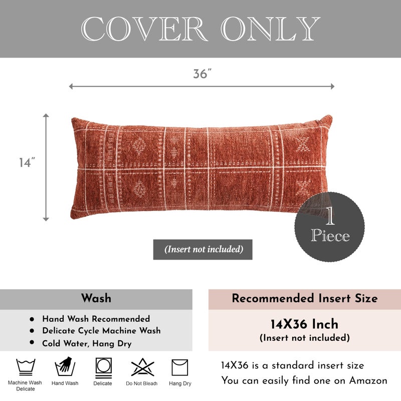 BlissBlush Decorative Lumbar Pillow Cover 14x36, Long Decorative Throw Pillow for Bed, Terracotta Rust Red Boho Textured Chenille Accent Pillowcase for Bedroom Home DÃ©cor (Cover Only) - Image 5
