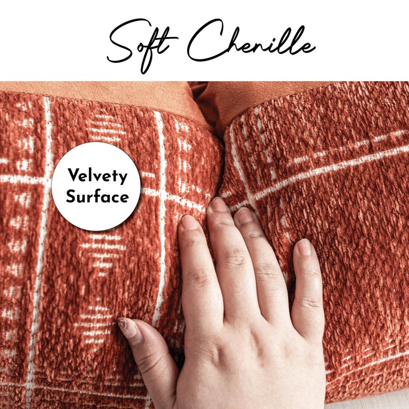 BlissBlush Decorative Lumbar Pillow Cover 14x36, Long Decorative Throw Pillow for Bed, Terracotta Rust Red Boho Textured Chenille Accent Pillowcase for Bedroom Home DÃ©cor (Cover Only) - Image 2