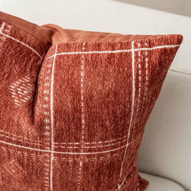 BlissBlush Decorative Lumbar Pillow Cover 14x36, Long Decorative Throw Pillow for Bed, Terracotta Rust Red Boho Textured Chenille Accent Pillowcase for Bedroom Home DÃ©cor (Cover Only) - Image 4
