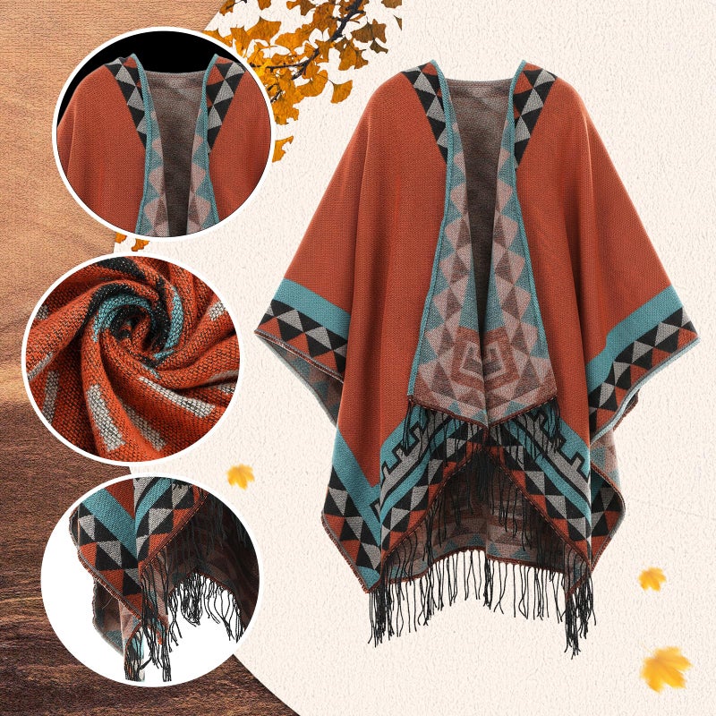 Chicingyou 4 Pcs Women's Western Cowboy Boho Outfit Classic Retro Panama Hat Cardigan Wrap Shawl Turquoise Jewelry Halloween - Image 3