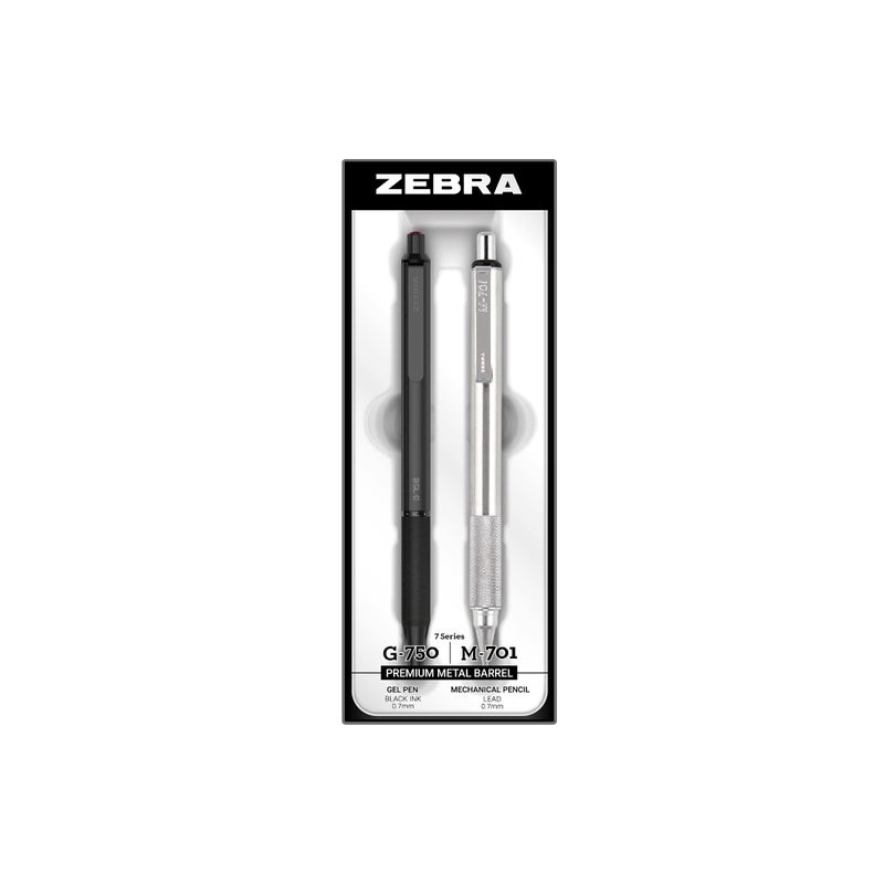 Zebra Pen G-750 and M-701 Retractable Gel Pen/Pencil Gift Set, Premium Metal Barrel, Medium/Fine Point, 0.7mm, 2-Pack (10512) - Image 1