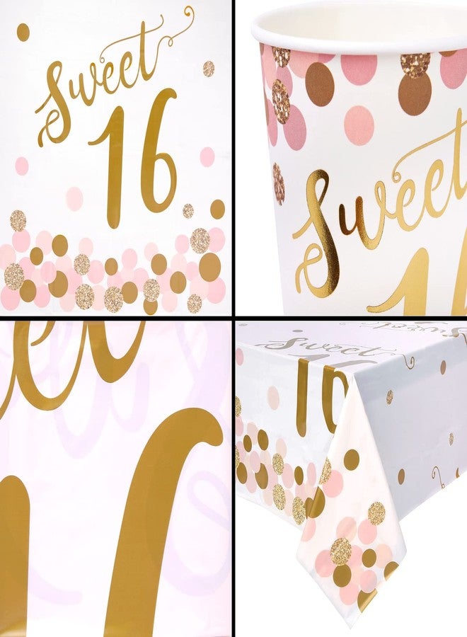 BLUE PANDA Rose Gold Sweet 16 Dinnerware Set - Kit for 24 Guests with Sweet 16 Plates & Napkins - Disposable Design & 16th Birthday Party Supplies - Table Cover & Banner, Rose Gold, 170-Piece Set - Image 4
