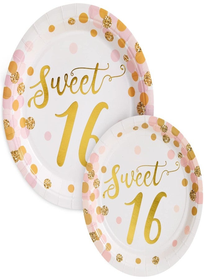BLUE PANDA Rose Gold Sweet 16 Dinnerware Set - Kit for 24 Guests with Sweet 16 Plates & Napkins - Disposable Design & 16th Birthday Party Supplies - Table Cover & Banner, Rose Gold, 170-Piece Set - Image 5