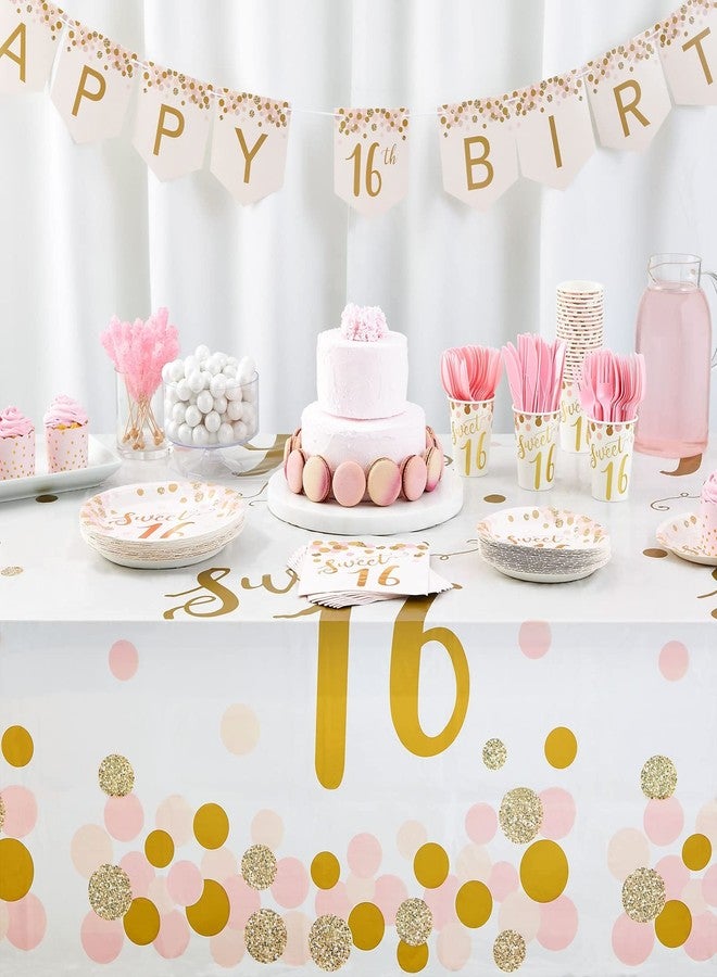 BLUE PANDA Rose Gold Sweet 16 Dinnerware Set - Kit for 24 Guests with Sweet 16 Plates & Napkins - Disposable Design & 16th Birthday Party Supplies - Table Cover & Banner, Rose Gold, 170-Piece Set - Image 2