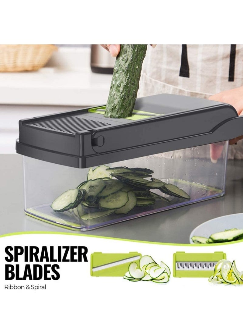 ELTRAZONE - Vegetable Chopper Mandoline Slicer Cutter Chopper and Grater 11 in 1 Interchangeable Blades with Colander Basket and Container - Image 1