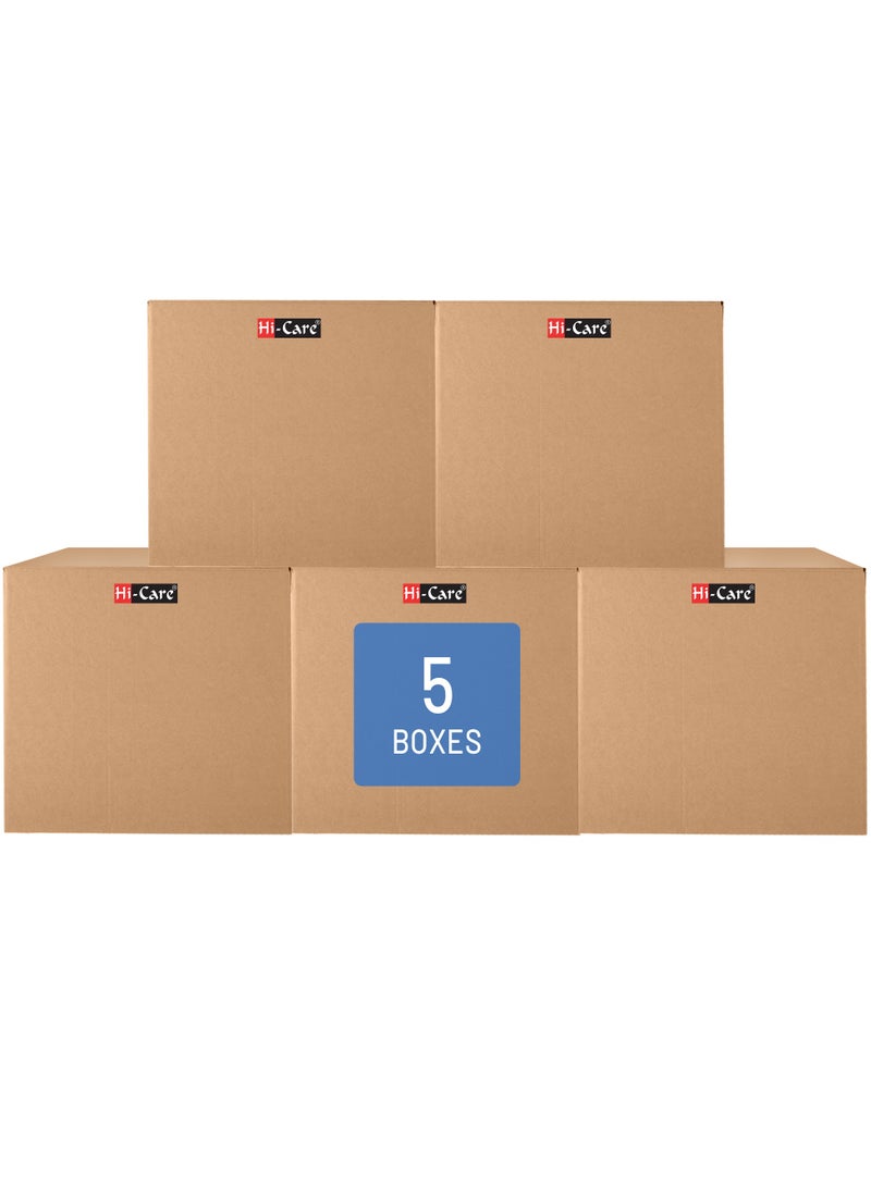 Hi Care Hi-Care Corrugated Cardboard Box 45x45x45cm 5ply Pack of 5 Pcs Carton Box For Moving, Packing, Shipping & Storage Cargo Boxes Storage Boxes Moving Box - Image 1