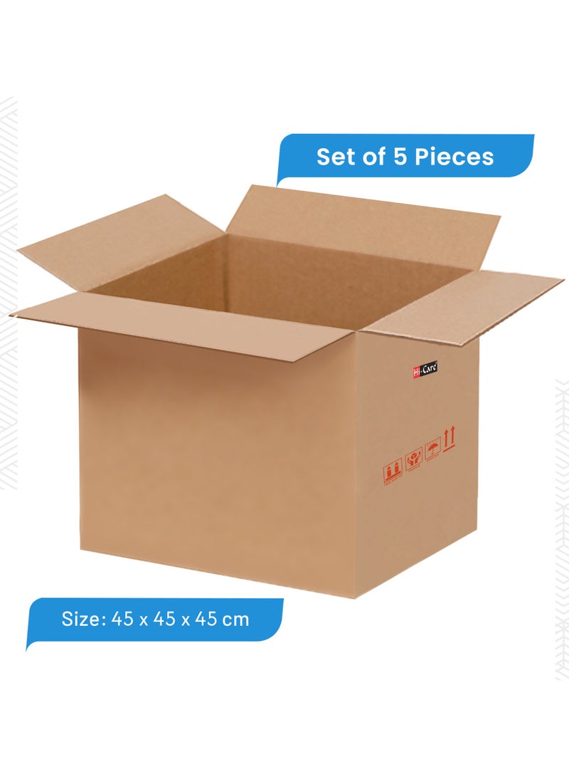 Hi Care Hi-Care Corrugated Cardboard Box 45x45x45cm 5ply Pack of 5 Pcs Carton Box For Moving, Packing, Shipping & Storage Cargo Boxes Storage Boxes Moving Box - Image 2