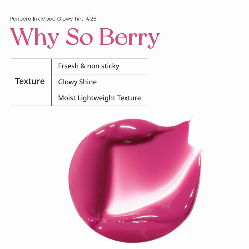 Peripera Ink Mood Glowy Tint | Lip-Plumping, Naturally Moisturizing, Lightweight, Glow-Boosting, Long-Lasting, Comfortable, Non-Sticky, Mask Friendly, No White Film (026 WHY SO BERRY (SODA CAFE)) - Image 4