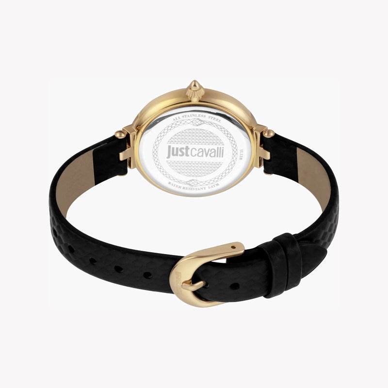 جاست كافالي ساعة جاست كافاللي للنساء بهيكل فولاذي ذهبية وسوار جلدي أسود - Image 4