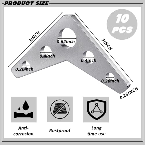 Shimeyao 10 Pack 14 Thick Steel Weld on Gussets 3x3 Heavy Duty 90Degree Triangle Tabs 5 Hole Metal Reinforcement Plate for Welding Table Accessories Structural Support Silver - Image 3