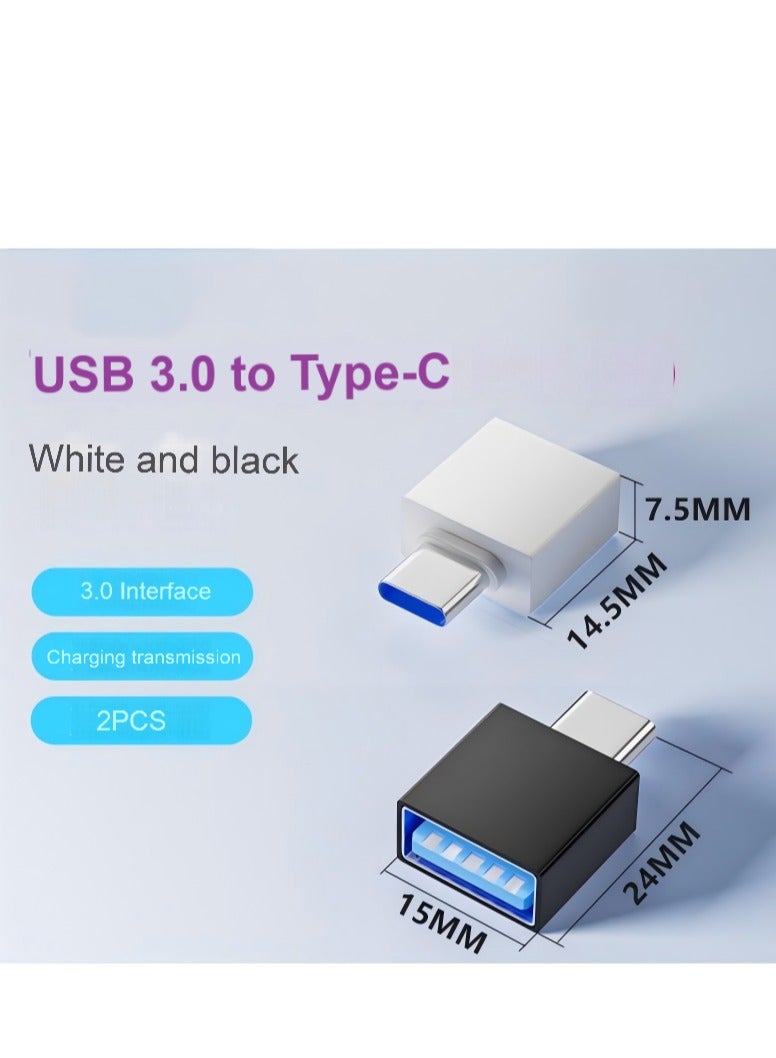 2-Pack USB 3.0 to Type-C Adapter – 5Gbps High-Speed OTG Converter for Charging & Data Transfer – Compatible with Type-C Phones, Tablets, Laptops – USB to USB-C Adapter (Black & White) - Image 1