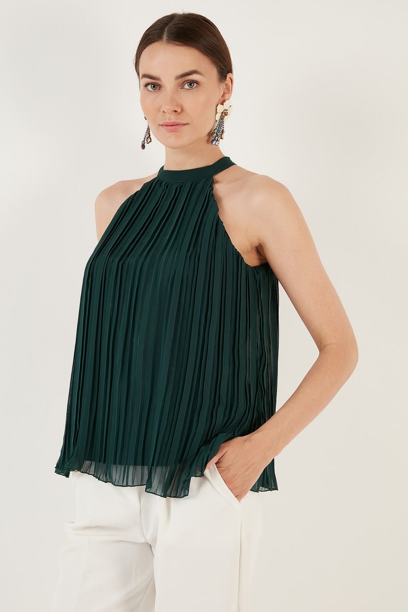 Lela Halter Neck Sleeveless Pleated Women's Blouse 611BZ0220  - Image 3
