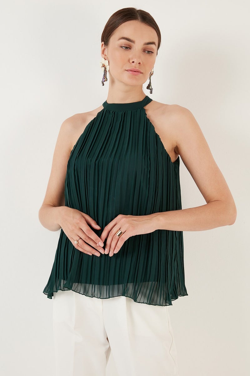 Lela Halter Neck Sleeveless Pleated Women's Blouse 611BZ0220  - Image 4