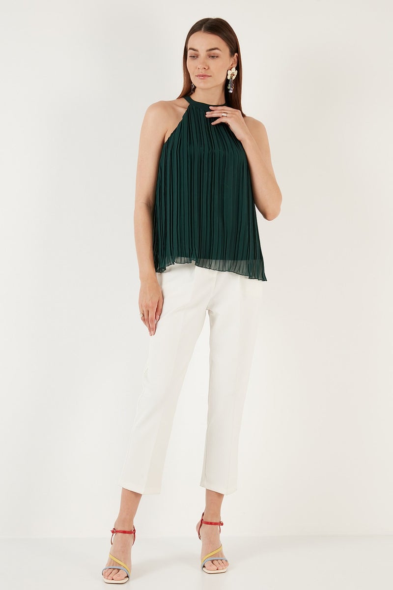 Lela Halter Neck Sleeveless Pleated Women's Blouse 611BZ0220  - Image 5