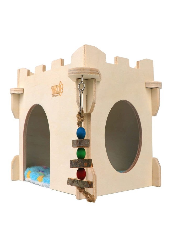 YKD Castle Chinchilla House - Small Animal Hideout for Chinchilla Guinea Pig Hedgehog, or Rat - Ventilated Wooden Guinea Pig Hut Habitat with Multiple Doors (Large) - Image 3