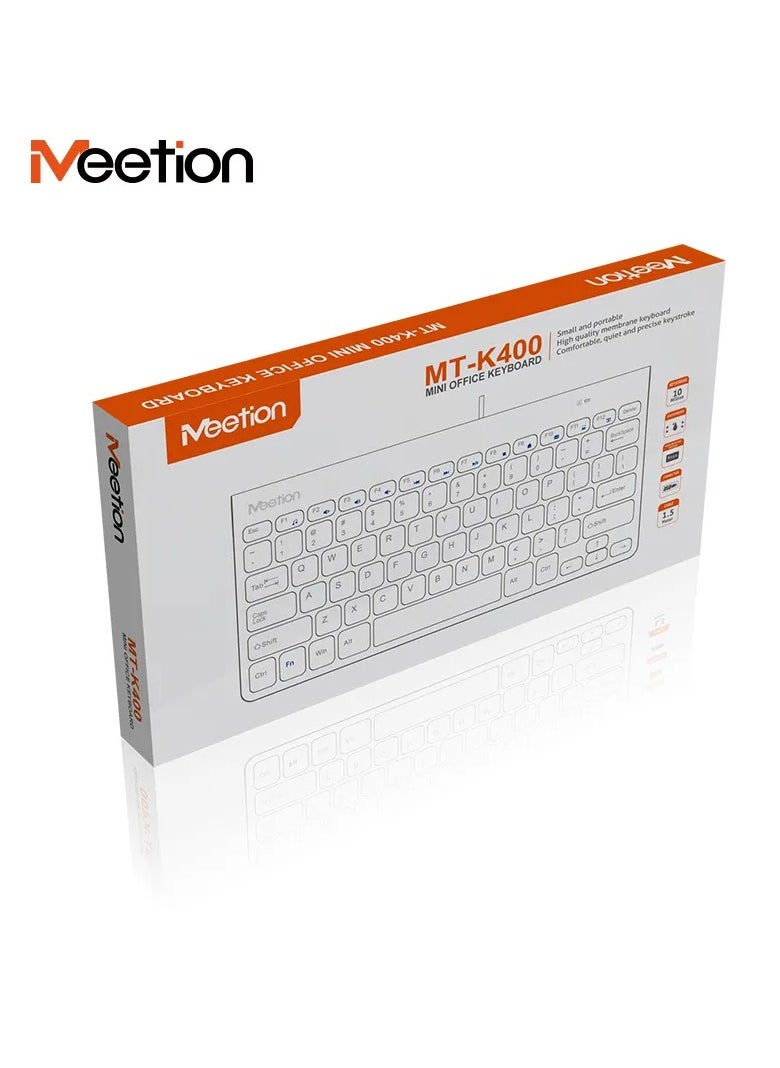 Meetion - MEETION MINI OFFICE KEYBOARD K400 Small and portable High-quality membrane keyboard Comfortable, quiet, and precise keystroke (Black) - Image 1