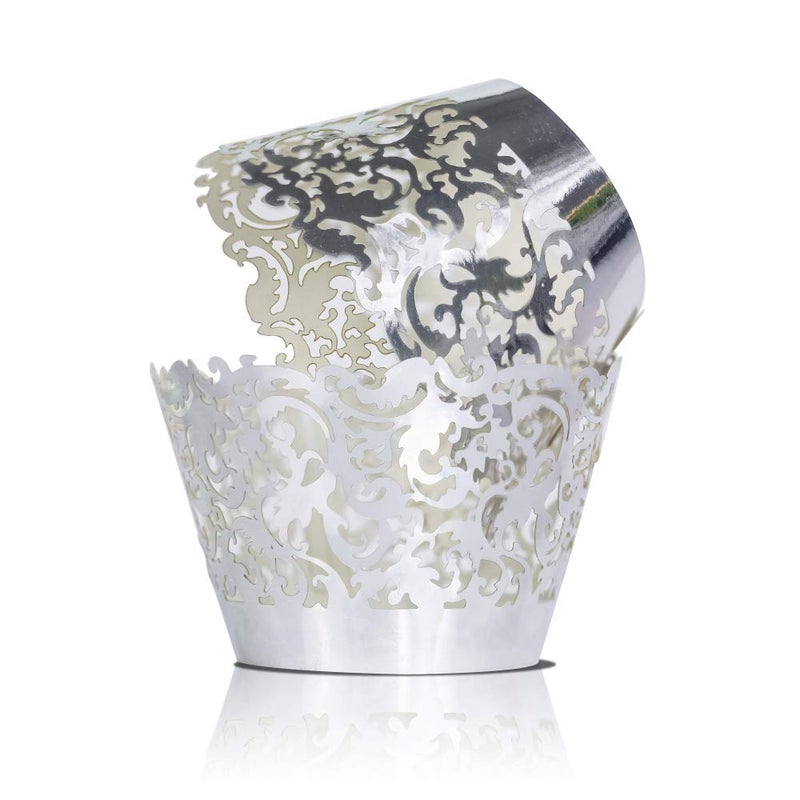 YOZATIA YOZATIA 60 Silver Vine Lace Cupcake Wrapper Laser Cut Cupcake Liners for Weddings Birthdays Tea Parties and any Special Event Silver 