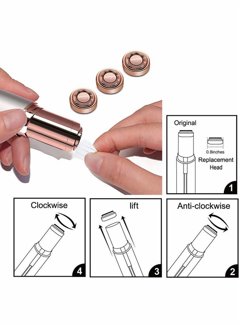 Women Facial Hair Remover Replacement Heads Painless Trimmer Blade with Cleaning Brush for Flawless, Perfect Touch and Smooth Finishing, As Seen On TV, 18K Rose-Gold Plated (6Pcs)