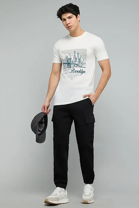 أر أند بي Solid Cargo Jeans with Button Closure