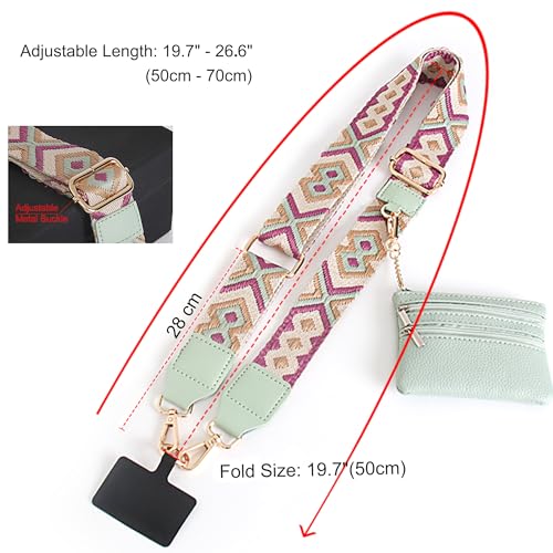 SCINYMC Clip and Go Strap for Phone with Wallet Crossbody, Adjustable Phone Strap with Wallet, Phones Straps with Zippered Pouch, Crossbody iPhone Straps for All Phones, Green-Purple - Image 4