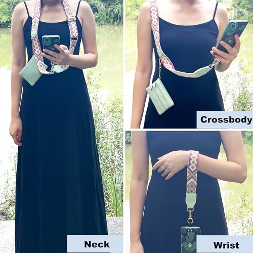 SCINYMC Clip and Go Strap for Phone with Wallet Crossbody, Adjustable Phone Strap with Wallet, Phones Straps with Zippered Pouch, Crossbody iPhone Straps for All Phones, Green-Purple - Image 2