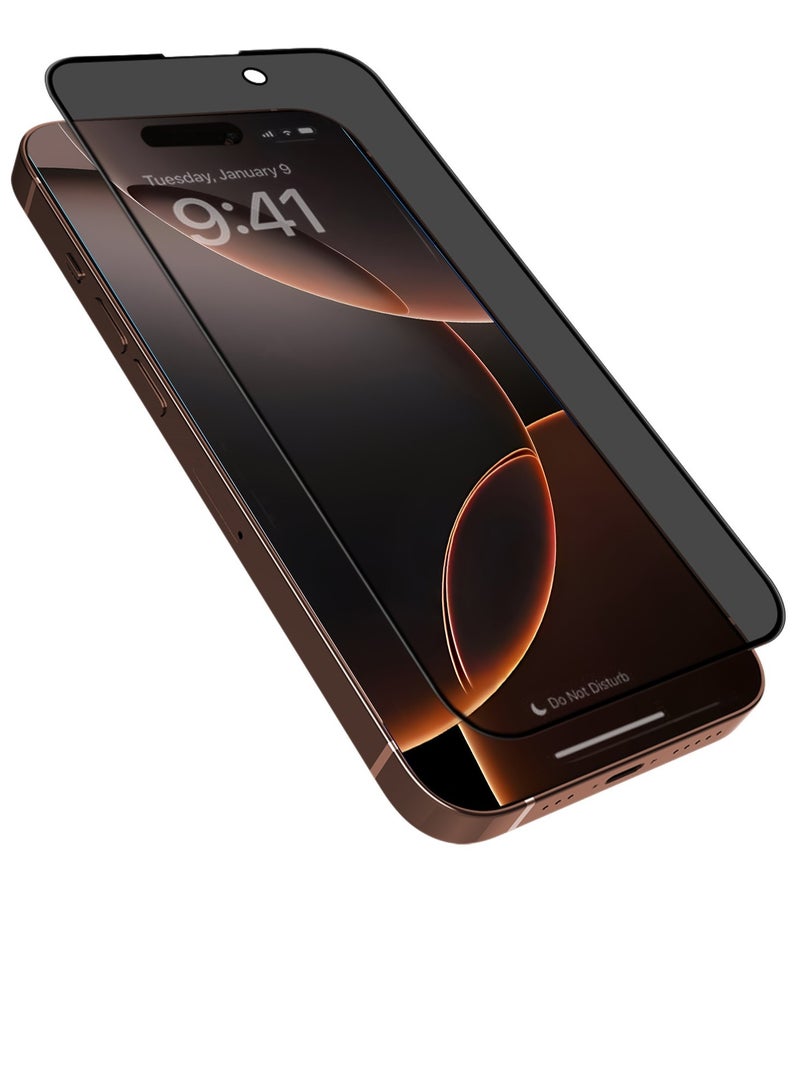 Brave iPhone 16 Pro 6.3-inch Privacy Screen Protector, 9H+ Military Grade Tempered Glass, Edge-to-Edge Full Coverage, Anti-Spy Privacy Filter, Scratch and Shatter Resistant, Anti-Fingerprint and Oil-Resistant Coating, Face ID Compatible, Ultra HD Clarity, Case-Friendly Design, Easy Bubble-Free Installation with Alignment Frame - Black - Image 1