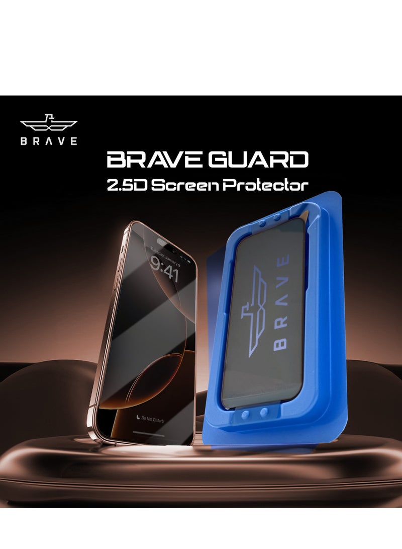 Brave iPhone 16 Pro 6.3-inch Privacy Screen Protector, 9H+ Military Grade Tempered Glass, Edge-to-Edge Full Coverage, Anti-Spy Privacy Filter, Scratch and Shatter Resistant, Anti-Fingerprint and Oil-Resistant Coating, Face ID Compatible, Ultra HD Clarity, Case-Friendly Design, Easy Bubble-Free Installation with Alignment Frame - Black - Image 2