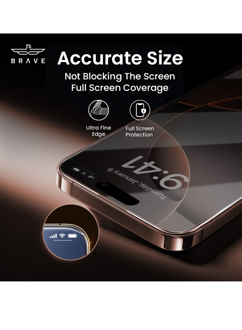 Brave iPhone 16 Pro 6.3-inch Privacy Screen Protector, 9H+ Military Grade Tempered Glass, Edge-to-Edge Full Coverage, Anti-Spy Privacy Filter, Scratch and Shatter Resistant, Anti-Fingerprint and Oil-Resistant Coating, Face ID Compatible, Ultra HD Clarity, Case-Friendly Design, Easy Bubble-Free Installation with Alignment Frame - Black - Image 5