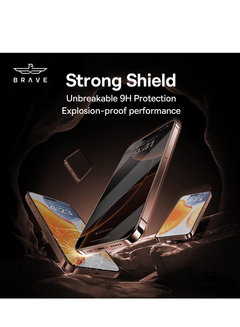 Brave iPhone 16 Pro 6.3-inch Privacy Screen Protector, 9H+ Military Grade Tempered Glass, Edge-to-Edge Full Coverage, Anti-Spy Privacy Filter, Scratch and Shatter Resistant, Anti-Fingerprint and Oil-Resistant Coating, Face ID Compatible, Ultra HD Clarity, Case-Friendly Design, Easy Bubble-Free Installation with Alignment Frame - Black - Image 4