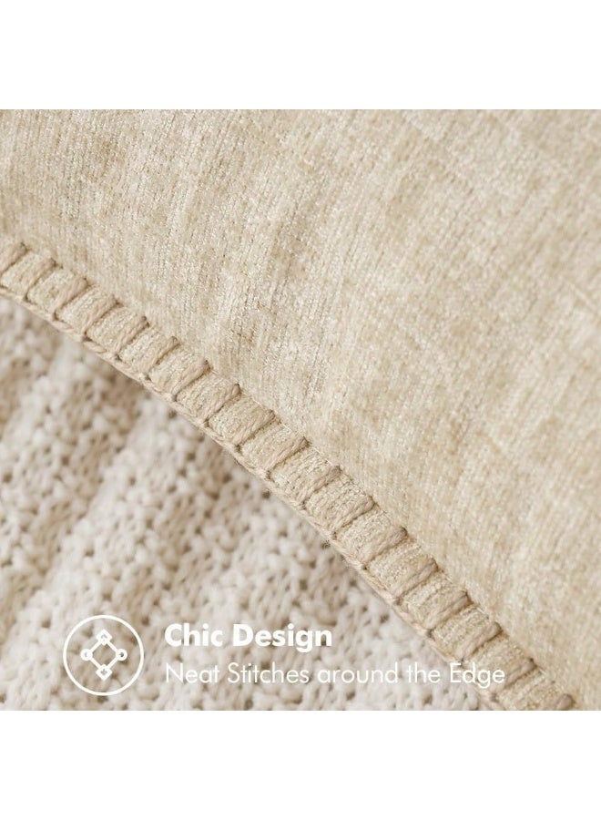 Decorative Throw Pillow Covers 18x18Inch, Pack of 2 Beige Chenille Soft Pillow Covers with Stitched Edge,Farmhouse Neutral Euro Decorative Pillows for Bed Couch Sofa Home Decor Living Room 45x45CM - Image 4