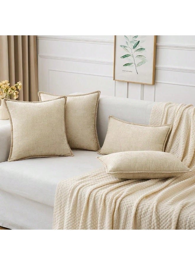 Decorative Throw Pillow Covers 18x18Inch, Pack of 2 Beige Chenille Soft Pillow Covers with Stitched Edge,Farmhouse Neutral Euro Decorative Pillows for Bed Couch Sofa Home Decor Living Room 45x45CM - Image 5