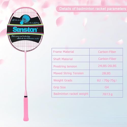Senston N90 Badminton Racket Single High-Grade Badminton Racquet Carbon-Fiber Badminton Racket Pink with Racket Cover - Image 3