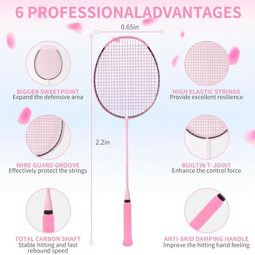 Senston N90 Badminton Racket Single High-Grade Badminton Racquet Carbon-Fiber Badminton Racket Pink with Racket Cover - Image 2