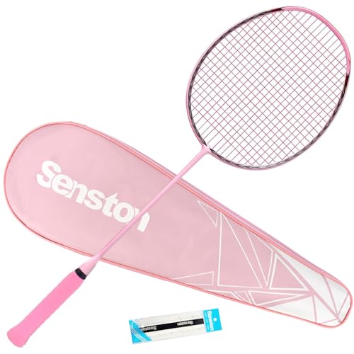 Senston N90 Badminton Racket Single High-Grade Badminton Racquet Carbon-Fiber Badminton Racket Pink with Racket Cover - Image 1