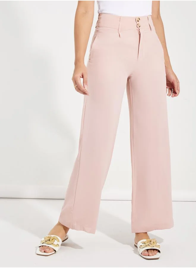 Styli Super High Rise Wide Leg Pants with Belt Loops