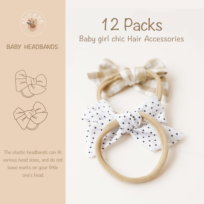 Niceye Handmade Hair Accessories: 12 Packs of Stretchy Nylon Headbands and Bows for Newborns, Infants, Toddler Girls - Image 2