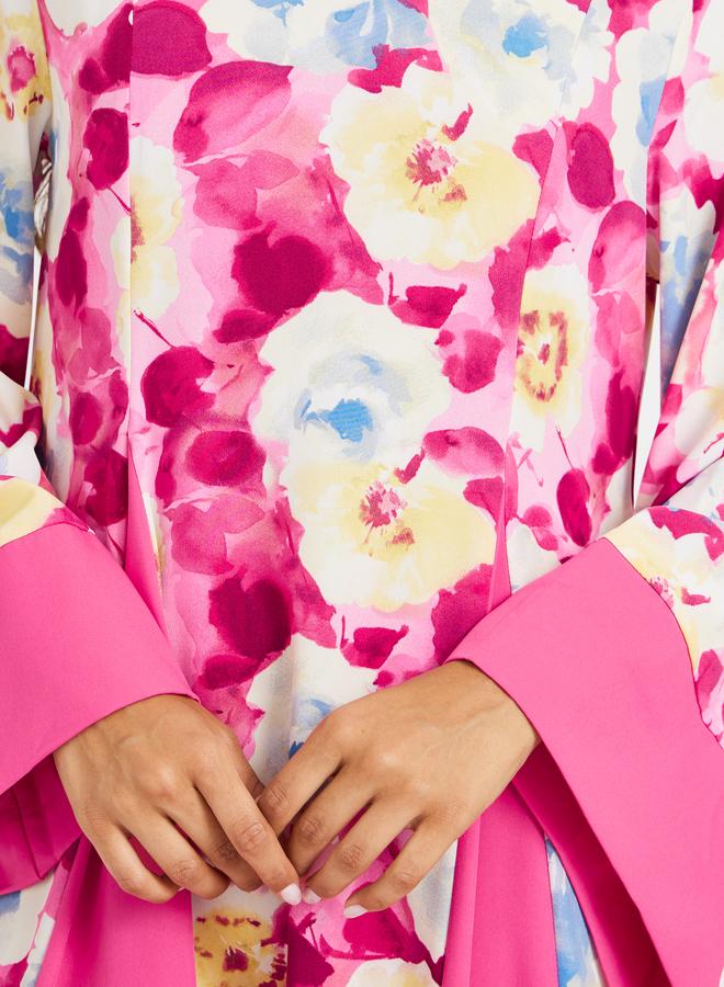 Take Two Floral Print Pleated A-Line Maxi Dress - Image 4