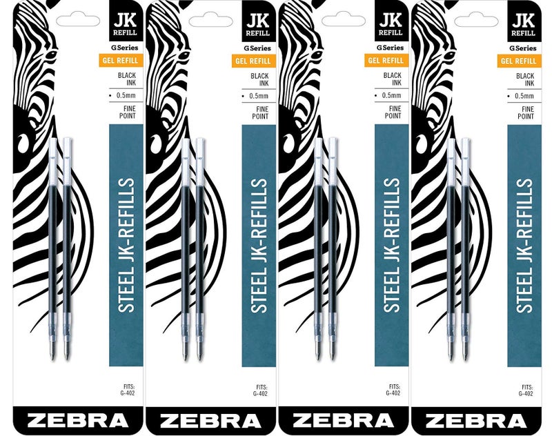Zebra Pen Zebra G-402 Stainless Steel Pen JK-Refill, Fine Point, 0.5mm, Black Ink, 8-Count - Image 1