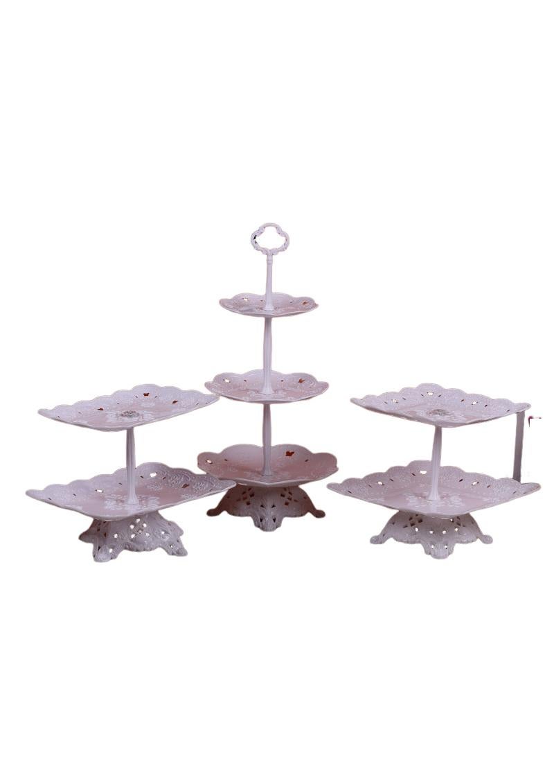 Bluejw 3-Piece Cake Dim Sum Tray Shelf Set Plastic Cake Stands Set White  - Image 1