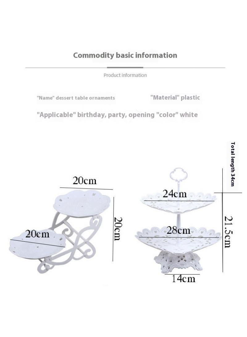 Bluejw 3-Piece Cake Dim Sum Tray Shelf Set Plastic Cake Stands Set White  - Image 4