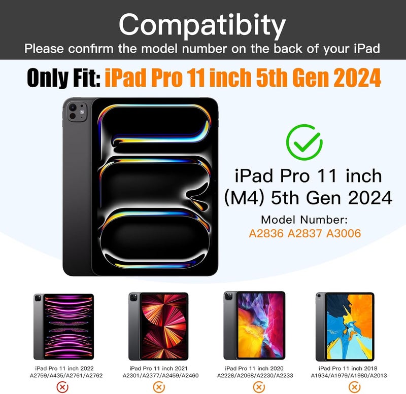 XIWMIX حافظة لوحة مفاتيح لـ iPad Pro 11 بوصة (M4) الجيل الخامس 2024 (الموديل A2836 A2837 A3006)، غطاء لوحة مفاتيح فوليو لاسلكي قابل للفصل مغناطيسي مع إضاءة خلفية وبلوتوث وقابل لإعادة الشحن مع حامل قلم، أسود - Image 2